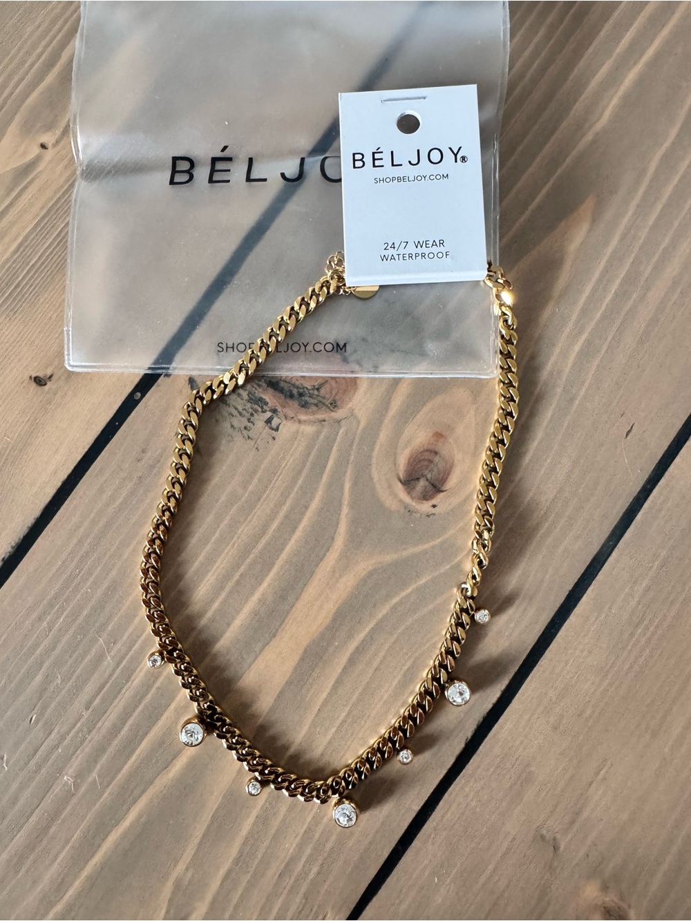 Beljoy Chloe Crystal Cuban Chain Necklace Crystal 18k Gold Plated NEW Waterproof